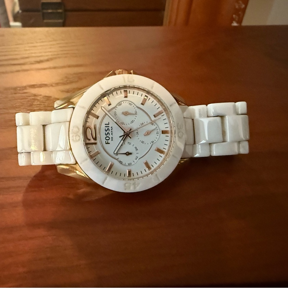 Fossil Rose Gold and White ceramic Chronograph Watch